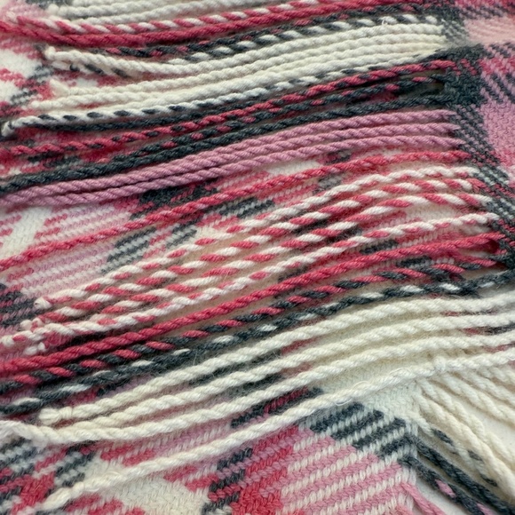 Banana Republic  Pink Tartan Wool-Blend Fringe Scarf – Long 70" Wrap - Picture 10 of 10